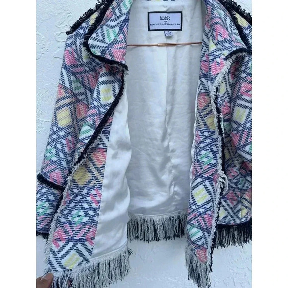 Hilary Radley Katherine Barclay Tweed Fringed Knitted Blazer Jacket Multi Sz 12 - Picture 5 of 11